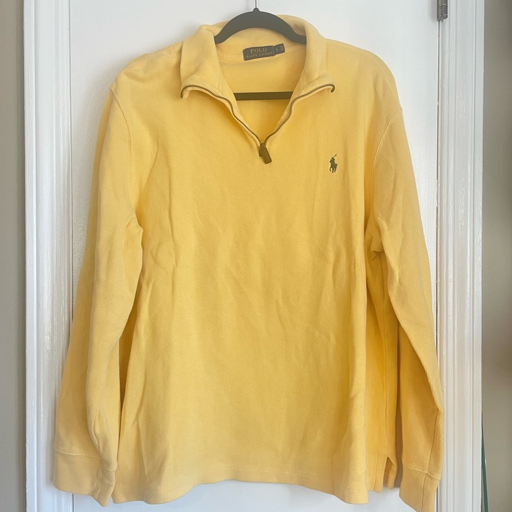 Polo Ralph Lauren Sweater Mens L Yellow 1/4 Zip Pullover Long Sleeve Preppy